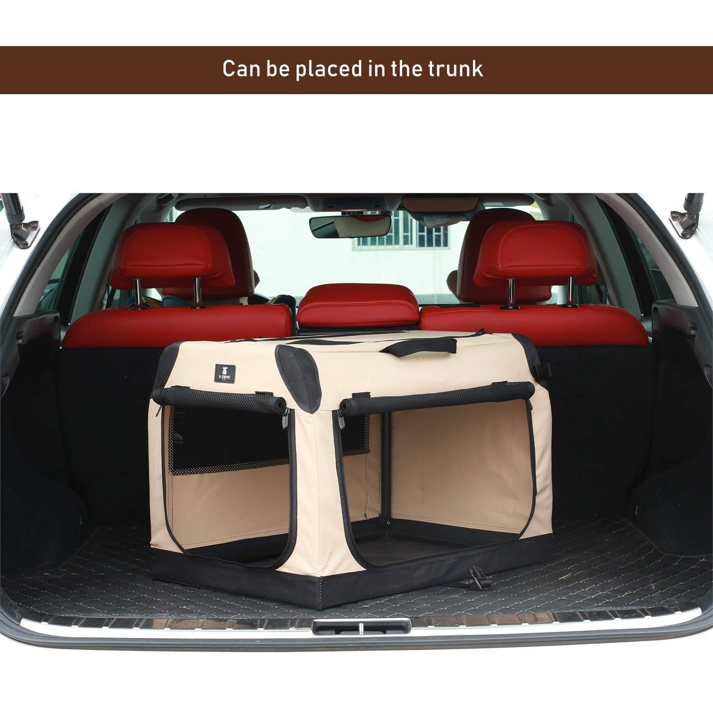 X-ZONE PET 3-Door Portable Soft-Sided Folding Soft Dog Travel Crate Collapsible Pet Kennel,X-Large, 36 x 25 x 25 Inches,Tan
