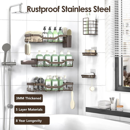 NESOMI Shower Caddy - Rustproof Stainless Steel Organizer with Soap Dish & Hooks | 8-Pack Large Capacity