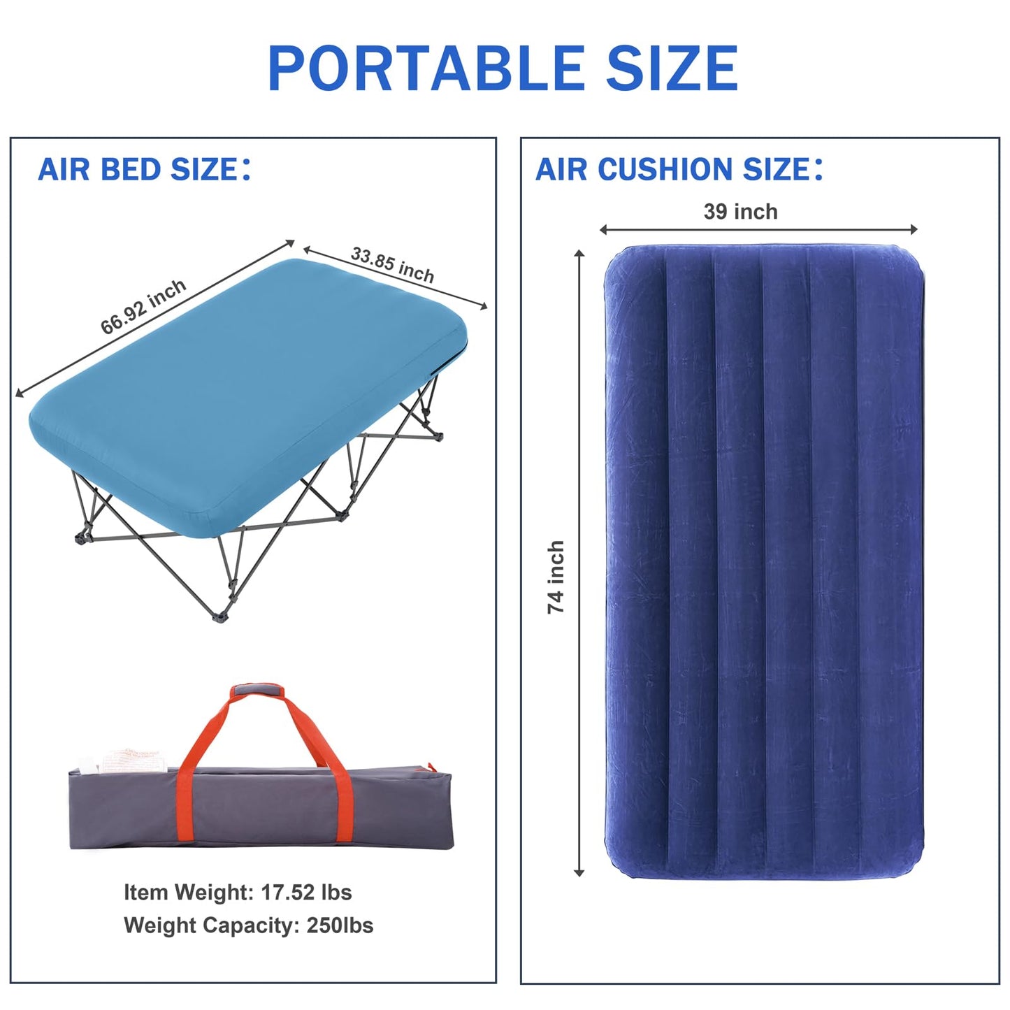 KAMPKEEPER Camping Cot,Camping Cots for Adults,Folding Camping Cot with Inflatable Air Mattress and Carry Bag,for Outdoor Travel Camp Beach Vacation (not Included The Airpump)
