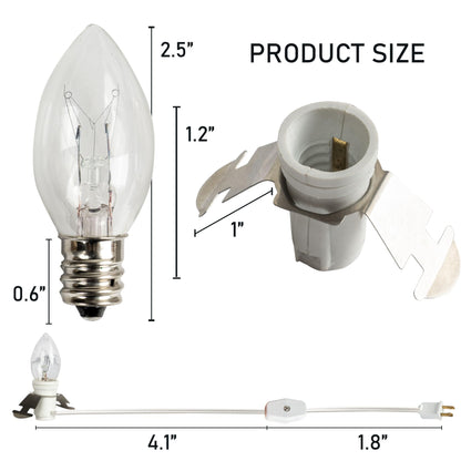 Dazzle Bright C7 Candelabra Light Bulbs 2 Pack 6 FT White Cord with On/Off Switch Warm White Incandescent Model 31001A-09