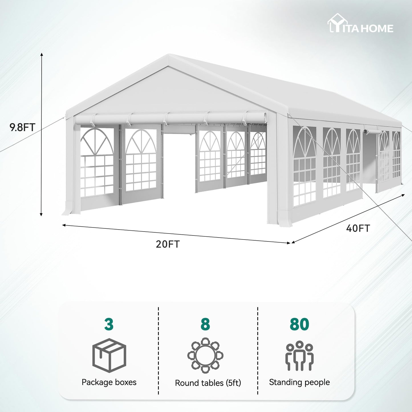 YITAHOME 20x40FT Party Tent Heavy Duty Wedding Tent Event Shelters Outdoor Canopy Upgraded Galvanized Steel Carport with Removable Sidewall Windows for Commercial and Parties