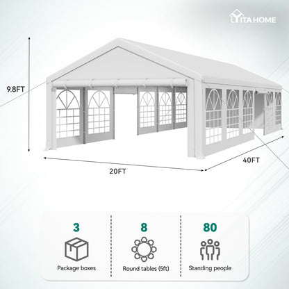 YITAHOME 20x40FT Party Tent Heavy Duty Wedding Tent Event Shelters Outdoor Canopy Upgraded Galvanized Steel Carport with Removable Sidewall Windows for Commercial and Parties