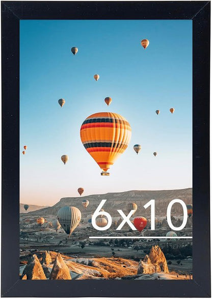 JCJMY 6x10 Picture Frame - Black Wall Mount or Tabletop Display with Shatter-Resistant Plexiglass