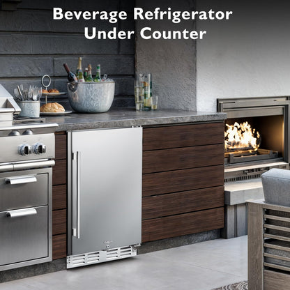 Kalamera 24 inch Stainless Steel Beverage Refrigerator, Under Counter Beverage Cooler for 154 Cans with 32-41℉ Temperature Range - Soda and Beer Refrigerator with Soild Stainless Door