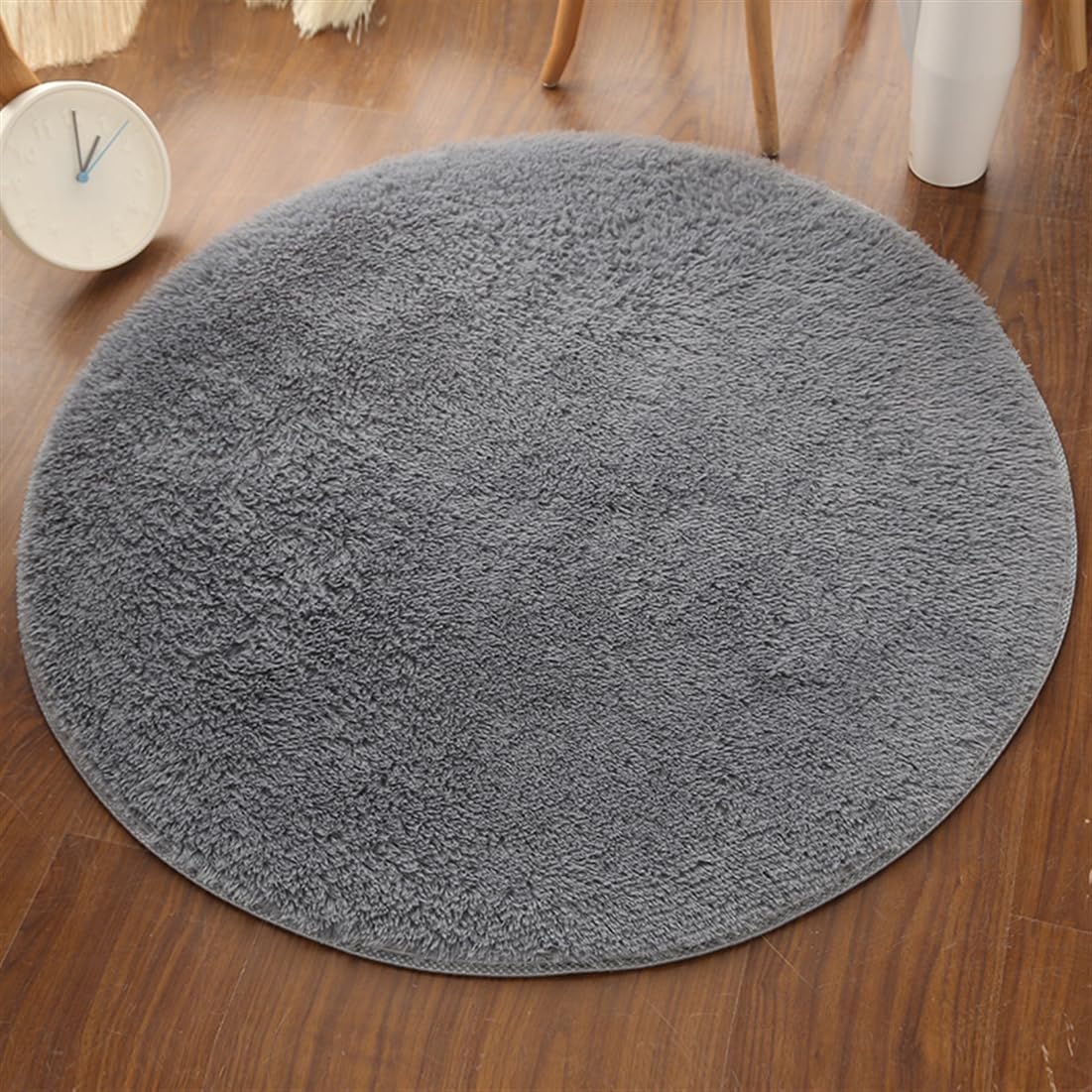 Skiennix Plush Round Rug - Soft Indoor Modern Area Rug for Kids' Bedroom | Grey 2 Feet