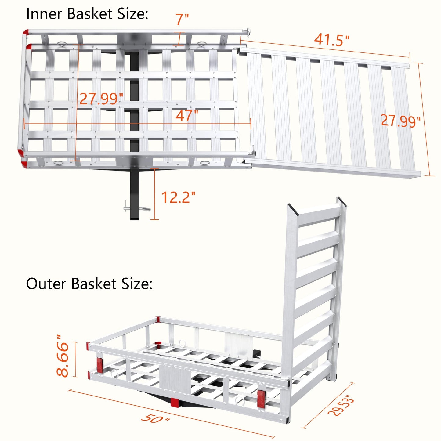 Aluminum Hitch Cargo Carrier with Ramp, 50" x 29.5" x 8.7" Trailer Hitch Cargo Carrier Hitchs Mount Cargos Hitchs Carriers, 500lbs Capacity, Fit 2" Receiver for Suvs Trucks Vans Pickups Camping