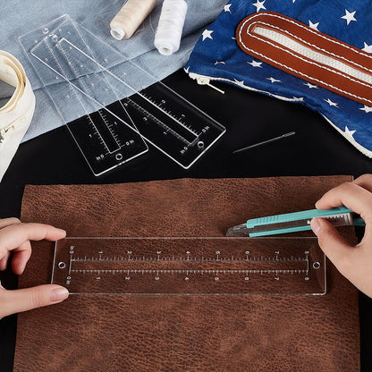 PH PandaHall 6pcs 3 Sizes Zipper Making Template Set, Clear Patchwork Ruler Sewing Tools, Acrylic Zip Pocket Templates for Leather Lace-in Boot Inserts, Bag DIY Crafts