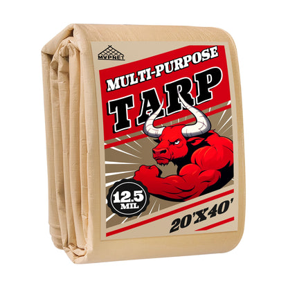 Tarp 20x40 Heavy Duty Waterproof Beige Tarp 12.5mil,Durable,Multipurpose, Weather Resistant,Uv Resistant,Tear Resistant,Can Be Used for Outdoor Furniture,Cars,Ships,Roofs-by MVPNET