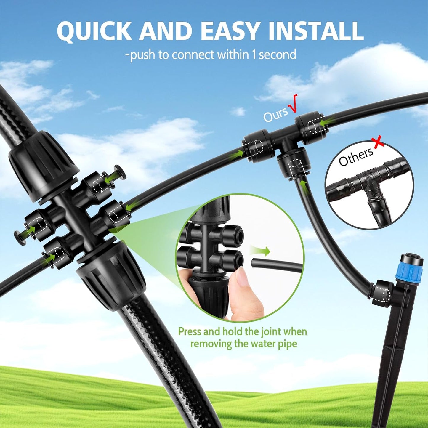 Quick-Connect Drip Irrigation System Kit by [Brand Name] - 230FT Automatic Garden Watering for Greenhouse & Lawn