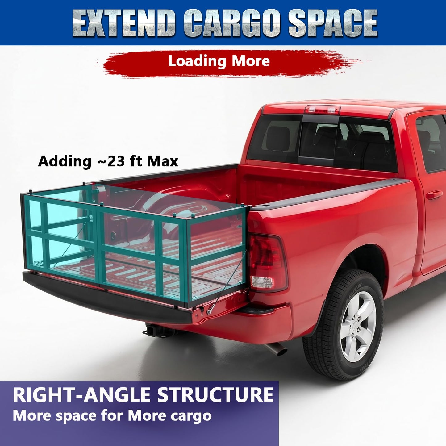 Universal Pickup Truck Bed Extender Rack, 46 to 65" Foldable Adjustable Width for Ford Toyota Nissan Chevy GMC Hyundai Dodge, Heavy-Duty Carbon Steel Square Tube, Expands Cargo Space, Drill Needed