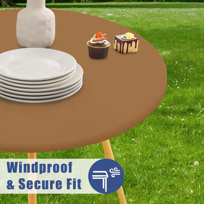Moosfor Round Spandex Tablecloth, Elastic Fitted Waterproof Tablecloths for 36"-44" Tables, Stretch Washable Picnic Table Cover for Camping, Dining, Indoor and Outdoor,Brown