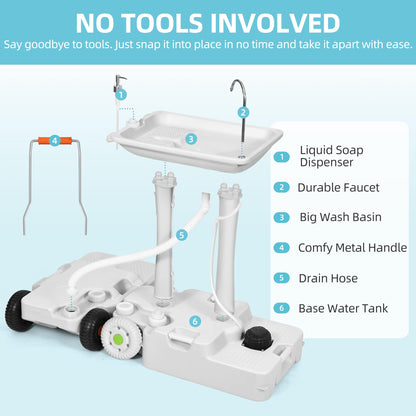 YITAMOTOR 30L Portable Camping Sink, Portable Hand Washing Station 30L Sewage Tank with Large Wheels, Foot Pump, Towel Holder, Soap Dispenser for Outdoors, Garden, Camping, Worksites, Camping Events