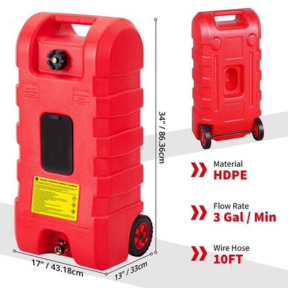 GarveeTech 15 gal Gas Can with Manual Transfer Pump & 10 ft Hose, Portable Fuel Tank with Wheels & Carry Handle, Leak-Proof Heavy Duty Gas Caddy for Cars, Boats, Lawn Mowers, Red