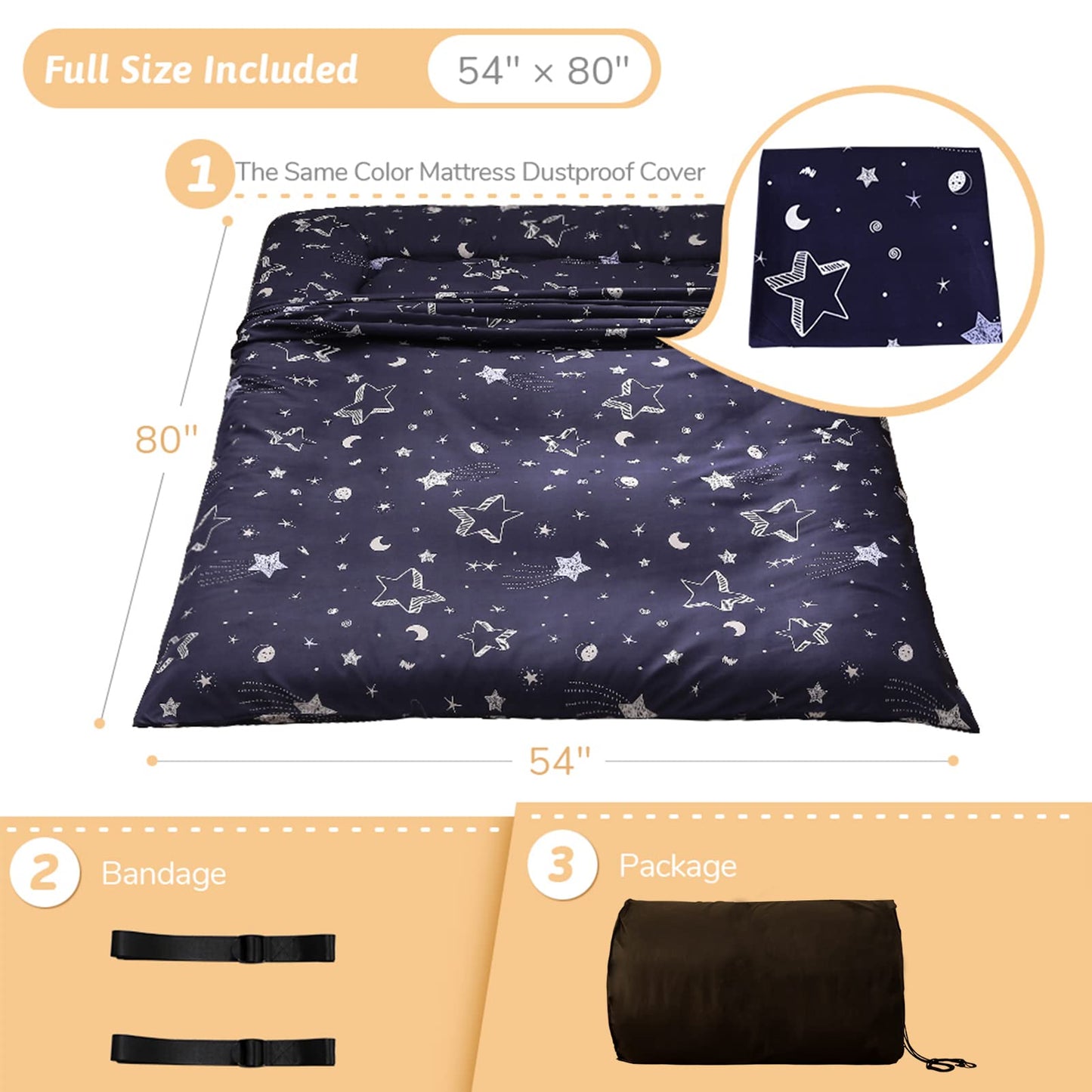 MAXYOYO Navy Star Futon Mattress Japanese Tatami Mat Foldable Futon Portable Camping Mattress Kids Sleeping Pad Floor Couch, Full