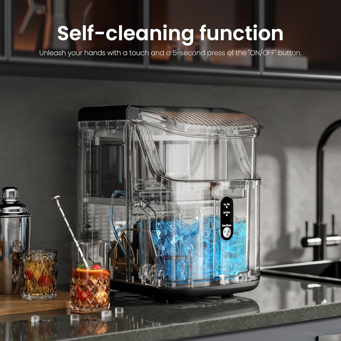 Nugget Countertop Ice Maker, Self-Cleaning Portable Ice Maker Machine, Crushed Ice Maker Countertop with Self-Cleaning Function/Ice Basket/Ice Scoop for Home & Kitchen & Office(Sliver)