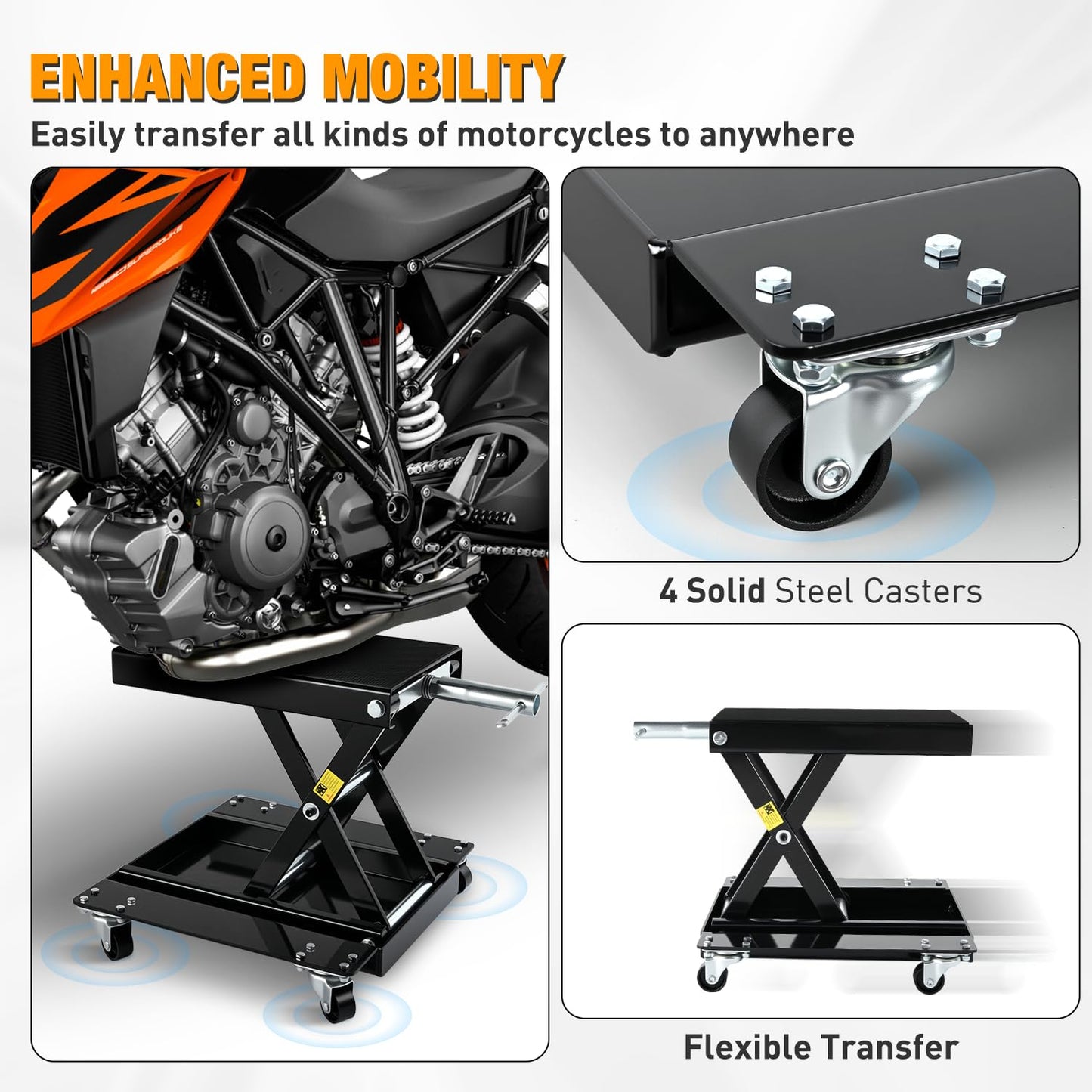 Nilight Motorcycle Lift 1100 LBS ATV Scissor Lift Jacks with Dolly Wheels Crank Handle 5.1"-15.7" Hoist Stand Heavy Duty Steel Lifter Jack for Motorcycles Dirt Bike Garage Storage Repair Tool, Black