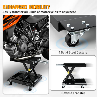 Nilight Motorcycle Lift 1100 LBS ATV Scissor Lift Jacks with Dolly Wheels Crank Handle 5.1"-15.7" Hoist Stand Heavy Duty Steel Lifter Jack for Motorcycles Dirt Bike Garage Storage Repair Tool, Black
