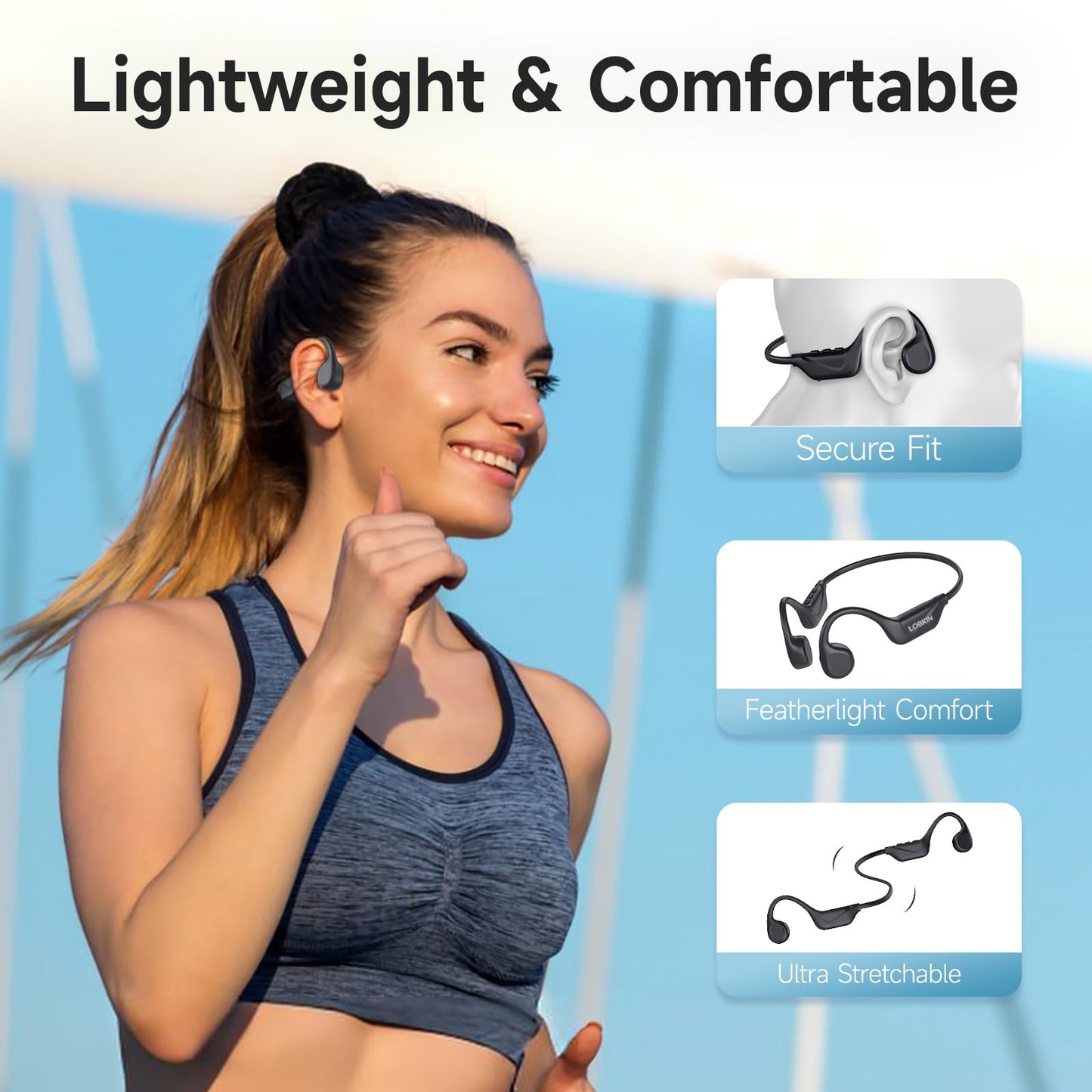 LOBKIN Bone Conduction Headphones Bluetooth 5.4 - Open Ear Headphones Wireless with Mic, IPX5 Waterproof Sports Earphones for Running, Gym Workout, Ski, Cycling