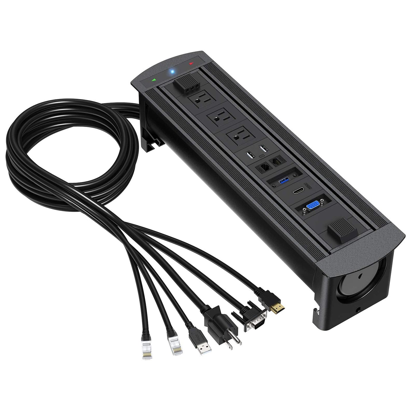 WEBANG Motorized Automatic Recessed Connectivity Box Outlet for Conference Room Table with 3 AC Receptacle, 2 RJ45, 2 USB Charger, 1 USB3.0, 1 HDMI, 1 VGA, Black