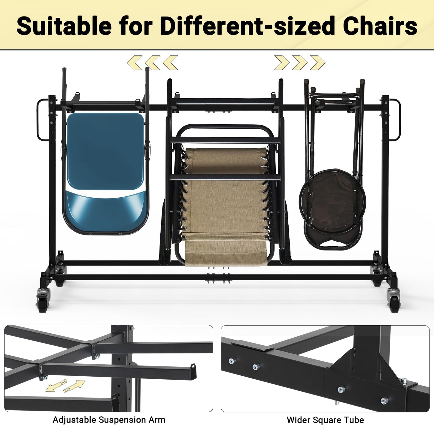 Eastrexon Folding Chair Rack, Heavy-Duty Folding Chair Cart with Swivel Wheels, 600 LBS Capacity for 12 Tables or 42 Chairs, Chair and Table Cart w/Dust Cover and 2 Binding Ropes, 72”L x 33”W x 42”H