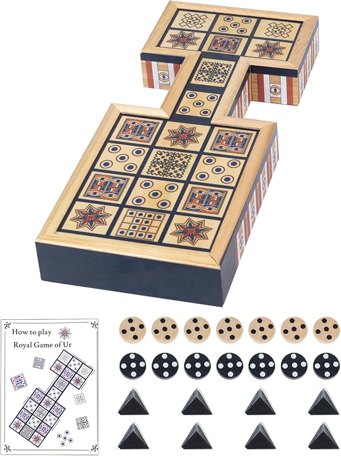 Wooden Royal Game of URAncient Strategy Board Game for 2 PlayersBeautifully Designed Board with Storage DrawersOver 4500 Years Old (Orange)