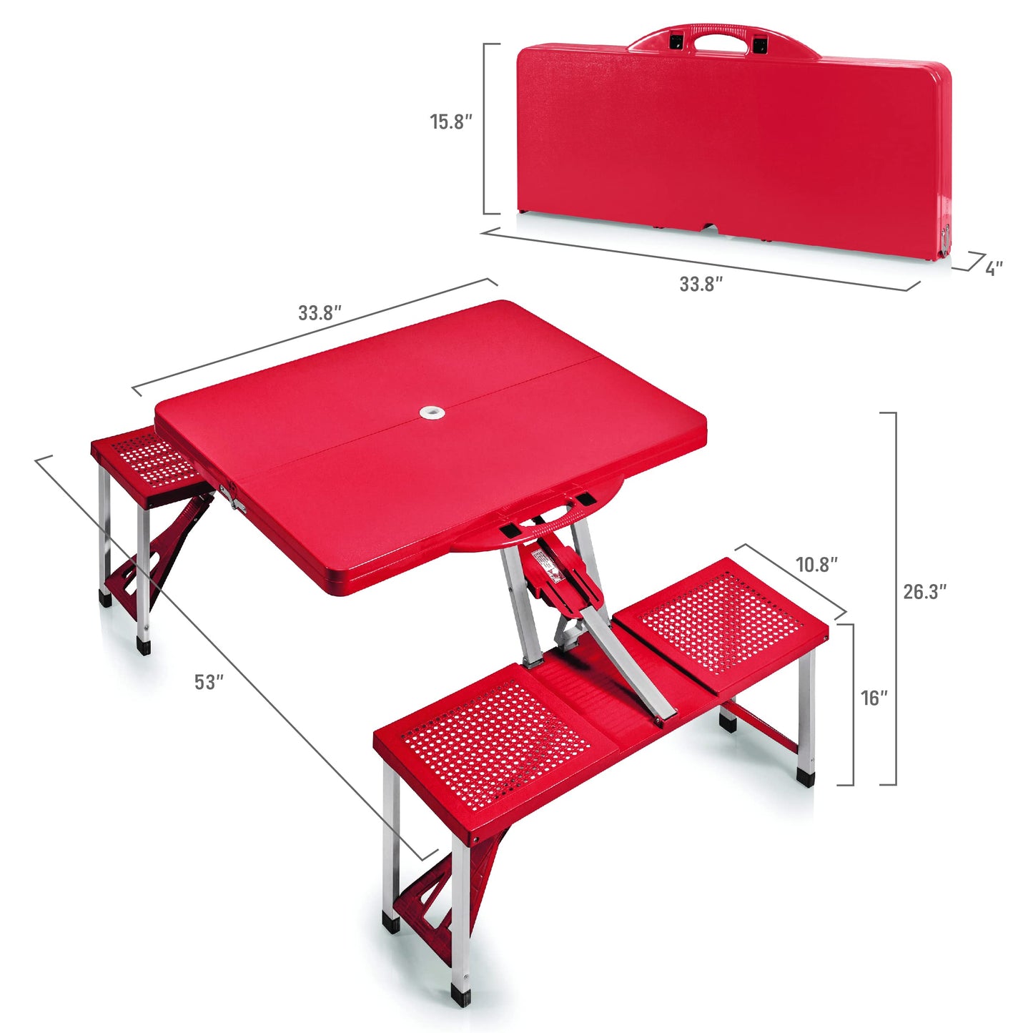 Picnic TIME Coca-Cola Bottle Folding Picnic Table with Seats, Collapsible Aluminum Table and Bench Set with Umbrella Hole, Lightweight Portable Table for Camping, Travel, Tailgating, Backyard, (Red)