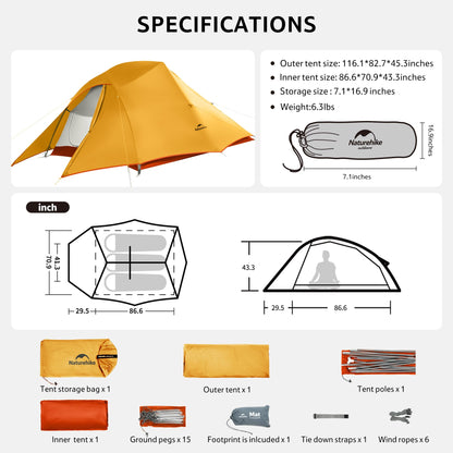 Naturehike Cloud Up 3 Person Backpacking Tent with Footprint - 3 Season Free Standing Lightweight 3 Person Camping Tent | with Footprint, Free Standing, Dome, Camping, Hiking, Waterproof