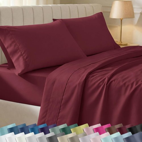 California Design Den Full Size Bed Sheets Set - 100% Cotton, 400 Thread Count, Silky Smooth Sateen, Deep Pockets - Burgundy Red