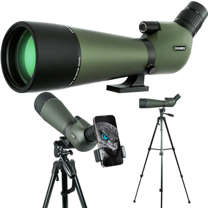 25-75x80 Spotting Scope with Full Size Tripod Carrying Bag and Phone Adapter Spotter Scope for Target Shooting for Bird Watching Wildlife Viewing Green
