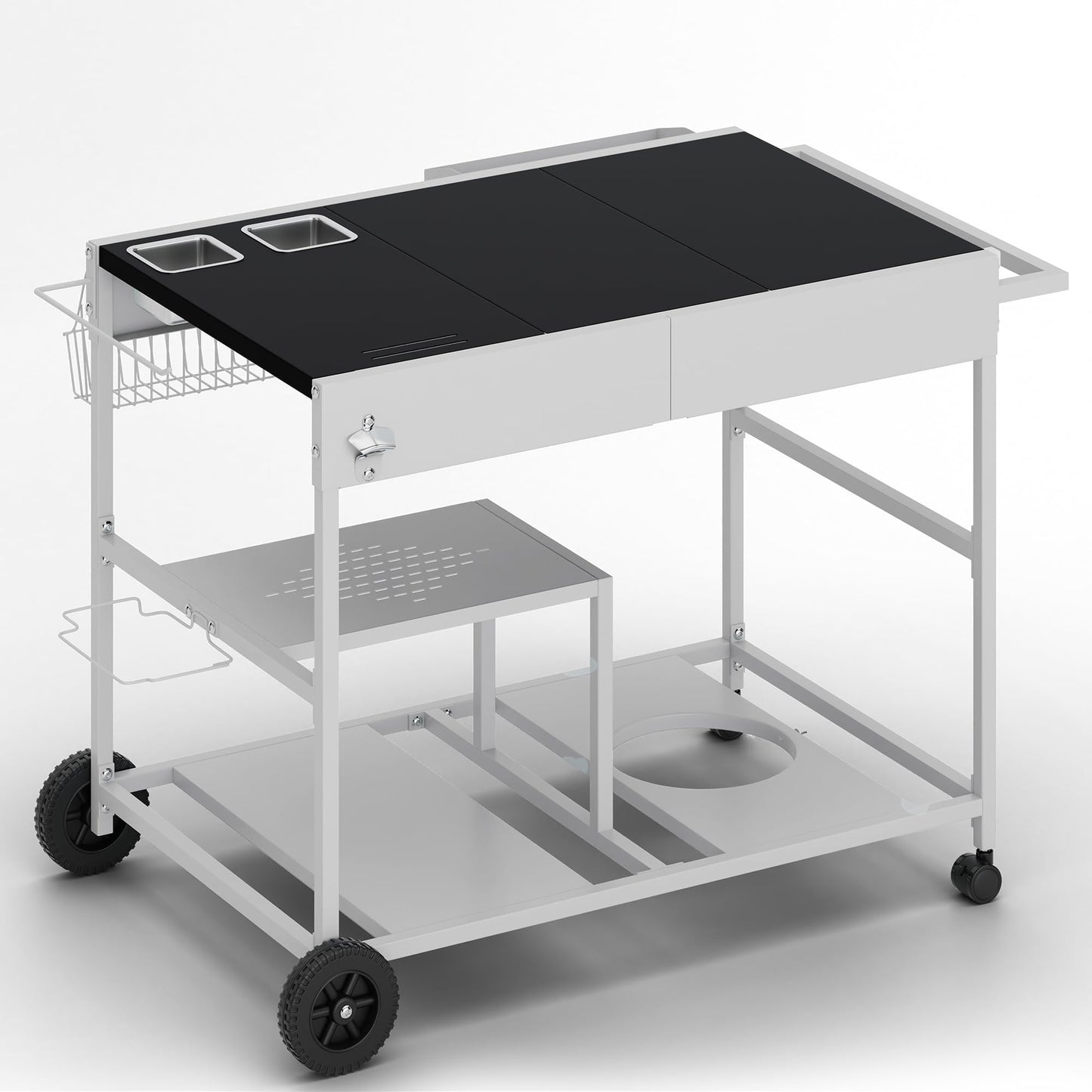 Shintenchi Pizza Oven Cart Table with Topping Station and Wheels, Outdoor Tabletop Grill Table Stand, Movable Food Prep Workcart Fits for Ninja Blackstone Woodfire Grill