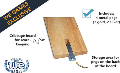 WE Games Competition Cribbage Set - Solid Wood Sprint 2 Track Board with Metal Pegs