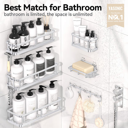 YASONIC Shower Caddy, 100% Rustproof Shower Shelves for Inside Shower, No Drilling Bathroom Organizers and Storage, 6 Pack Large Capacity Bathroom Shelves for Kitchen & Home Decor