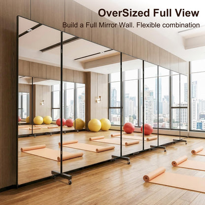 HDmuxel Full Length Mirror with 360° Wheels, 63" x 71" Foldable Floor Mirror with Nano-Tech Shatterproof Film - Ultra-Large Mobile Mirror for Home Gym, Dance Studio & Commercial Spaces (Sliver)