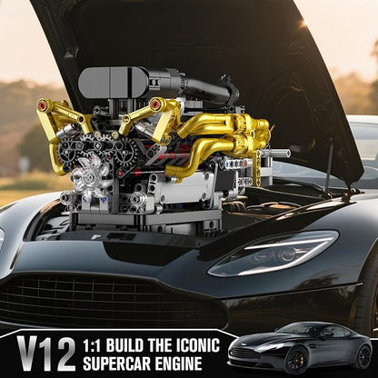 Mould King 10224 V12 Engine Model Kit – Build Your Own Cars Combustion Battery/Motor Blocks Sets STEM Construction Toy for Teens/Adults Educational Gift for Collectors