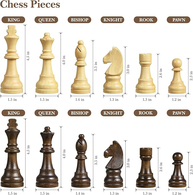 18.5 Wooden Chess Set with HandleChess Sets for Adults Kids Portable Folding Board Games with 4.5 King 2 Extra QueensHandmade Weighted Large Pieces with Storage Slots