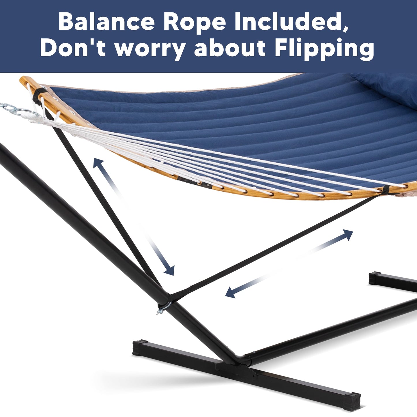 SUNCREAT Portable Outdoor Hammock with Stand, Heavy Duty Hammock with Carrying Bag, Soft Pillow, Balance Ropes, Dark Blue