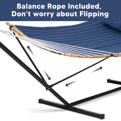 SUNCREAT Portable Outdoor Hammock with Stand, Heavy Duty Hammock with Carrying Bag, Soft Pillow, Balance Ropes, Dark Blue