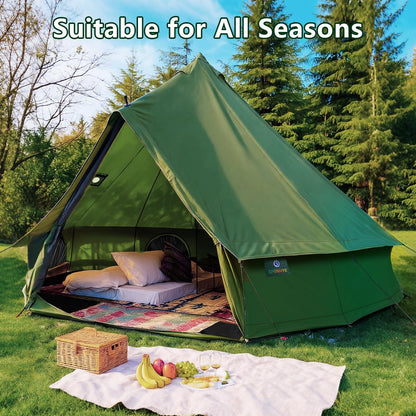 Canvas Bell Yurt Tent with Stove Jack, Waterproof Luxury 4 Season Tents for Family Outdoor Camping 100% Cotton Green Glamping Tents for Hunting, Partie, All Year Living (3M- 97 sq. ft yurt)