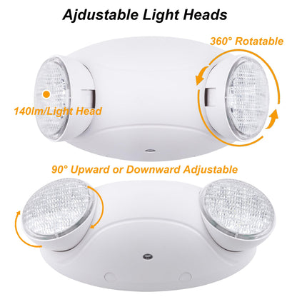 LIT-PaTH LED Emergency Lighting Fixtures with 2 LED Bug Eye Heads and Back Up Batteries- US Standard Exit Light, UL 924 and CEC Qualified, 120/277 Voltage, White, 6-Pack