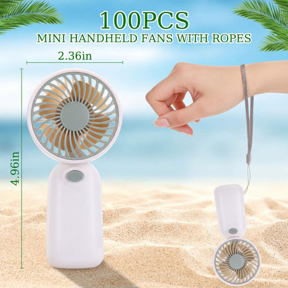 Woanger 100 Pcs Portable Mini Handheld Fan Bulk with Rope Lash Desk Fan for Makeup Summer Appreciation Gifts Individually Boxed for Wedding Travel Camping Hiking (Green)