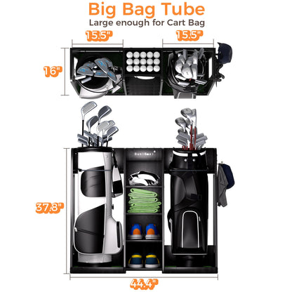 SuniBoxi Wooden Golf Storage Organizer for Garage, Premium Golf Bag Holder Rack for Golfing Accessories, Great Gift for Golfers,Husband, Dad(2 Bags,Dark Black)