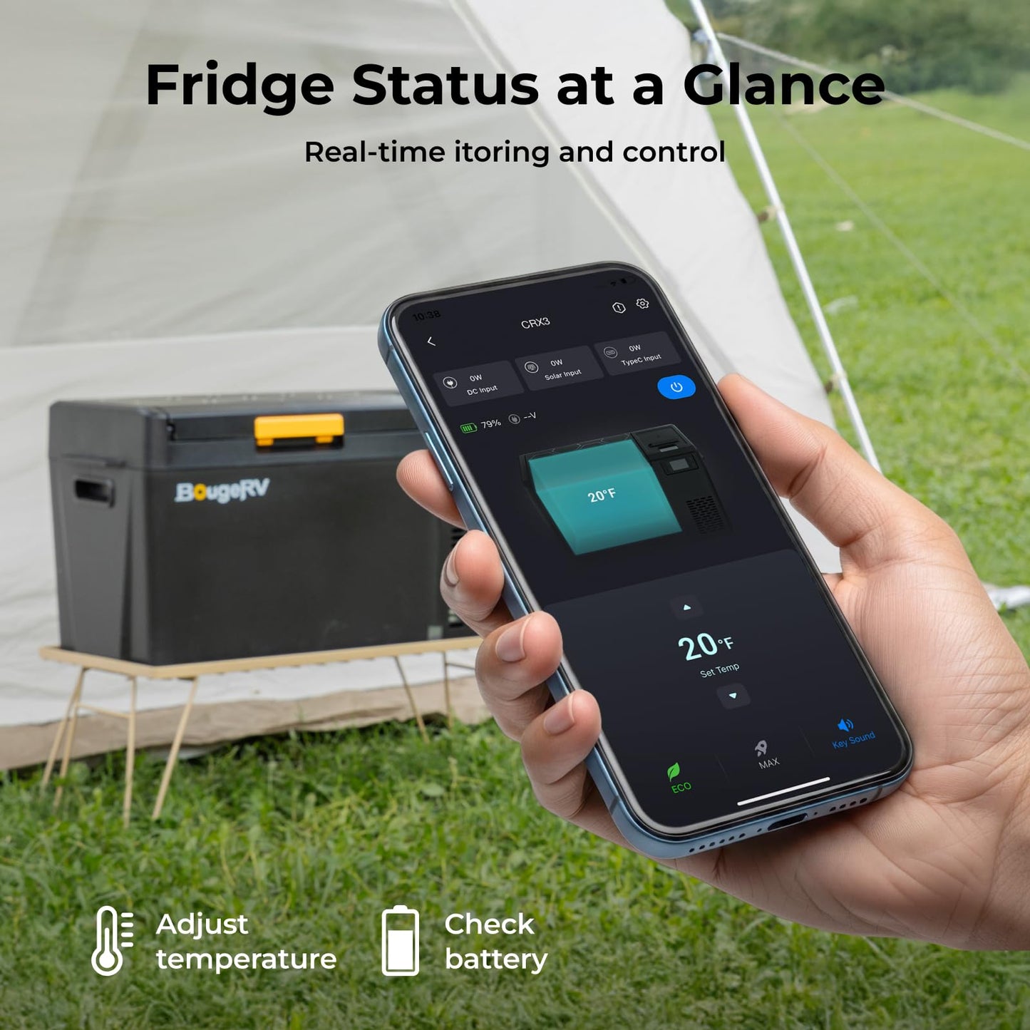 BougeRV 12 Volt Portable Refrigerator, CRX3 23 Quart Car Fridge with APP Control, -4℉~68℉ Compressor Electric Cooler with 12V/24 DC, 100-240 AC for Outdoor Camping Overlanding Truck RV SUV Van