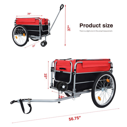 KEIKI Bike Cargo Trailer, Aluminum Luggage Cart, Heavy Duty 220 lbs Bicycle Wagon Cart, Folding Groceries Hauler with Safe Hitch System, Removable Cover, Oxford Fabric for Cycling Travel, Black+Red