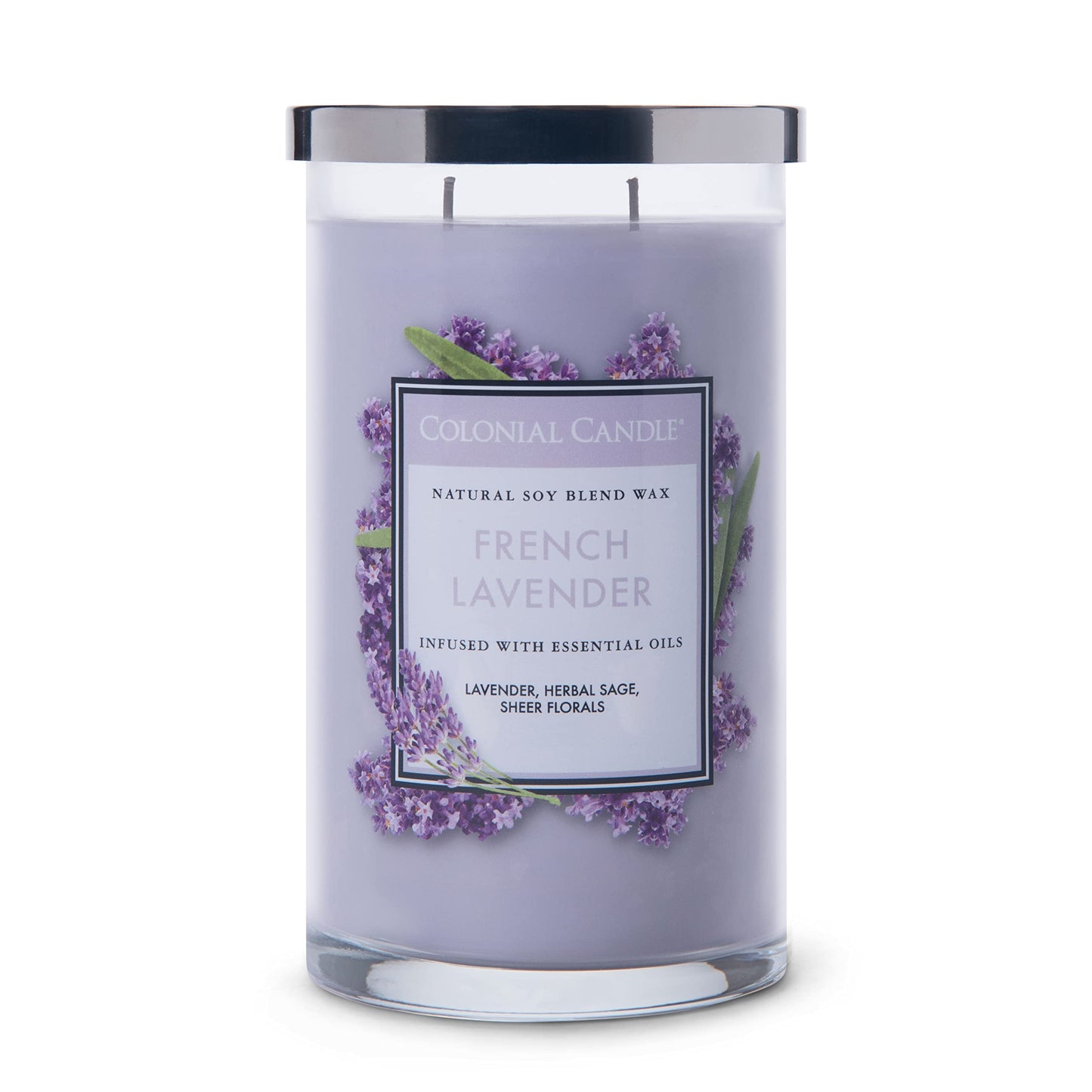 Colonial Candle French Lavender Scented Jar Candle, Classic Cylinders Collection, 2 Wick, Purple, 19 oz - Up to 120 Hours Burn