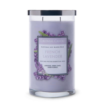 Colonial Candle French Lavender Scented Jar Candle, Classic Cylinders Collection, 2 Wick, Purple, 19 oz - Up to 120 Hours Burn