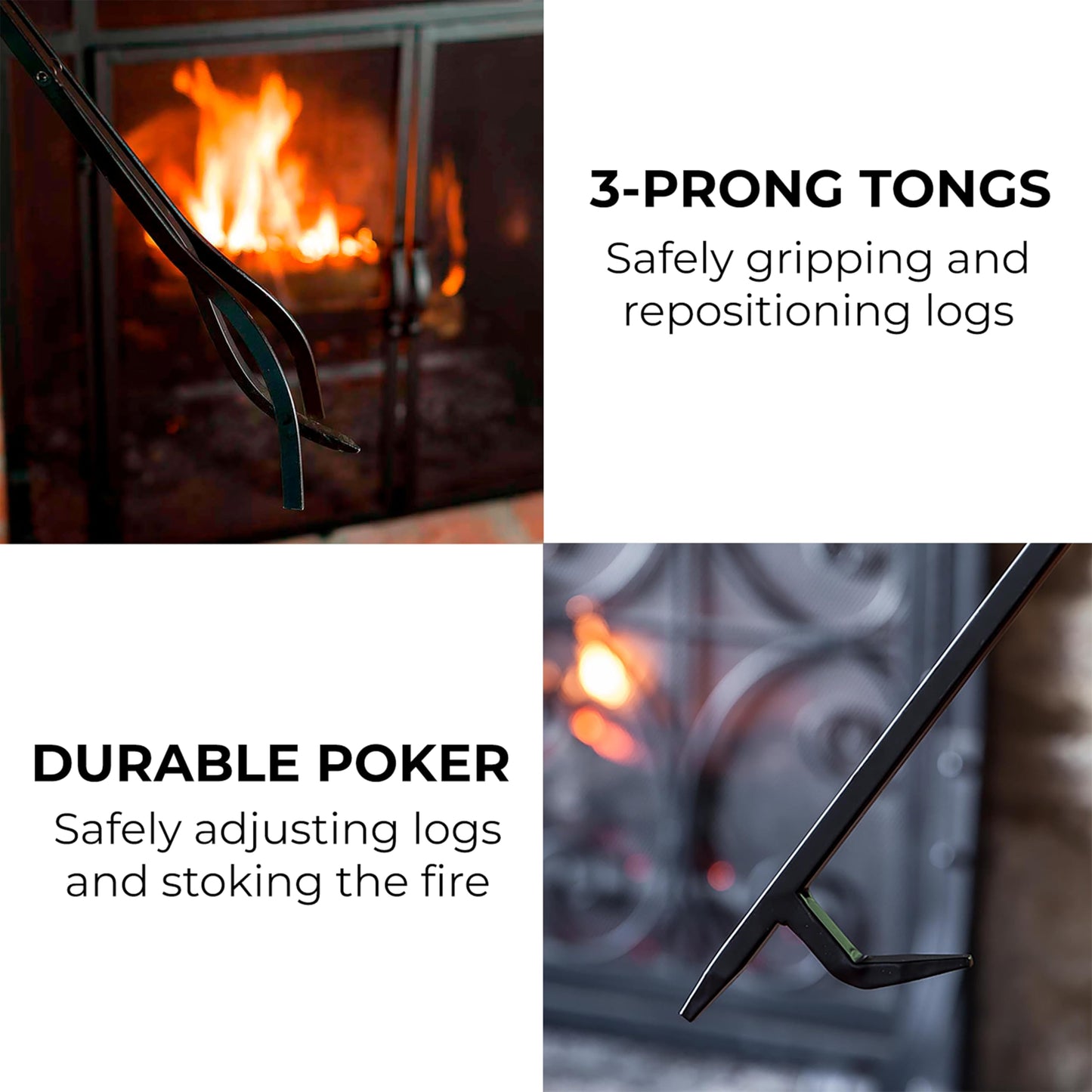 Plow & Hearth 5 Piece Hand Forged Iron Compact Fireplace Tool Set 20" | Black Wrought Iron Handle for Outdoor Indoor | Stand Poker Shovel Brush Log Tongs Wood Stove Accessory