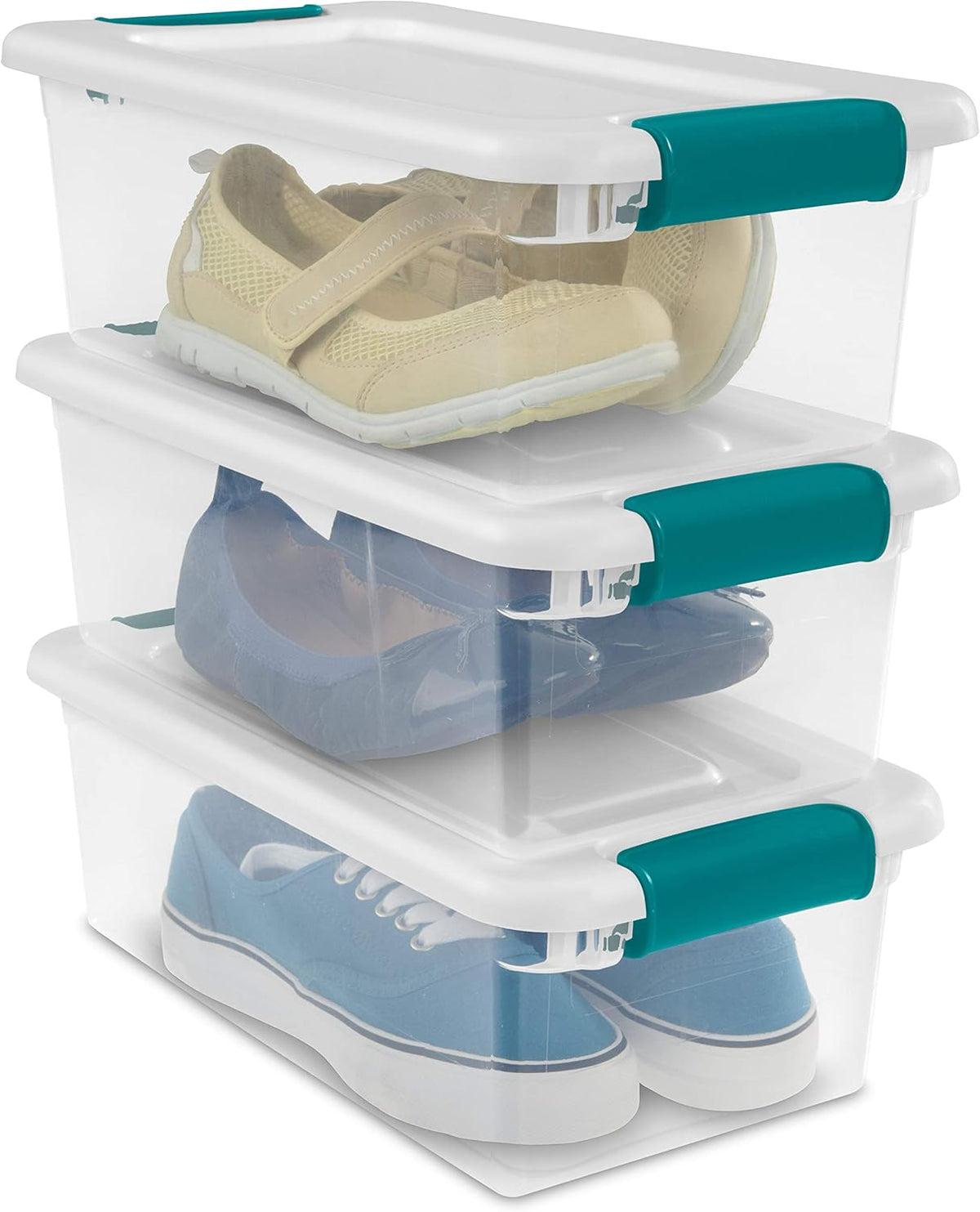Sterilite 6 Qt Latching Storage Box - Stackable Plastic Bin for Shoe Organization | Clear with White Lid, 12-Pack