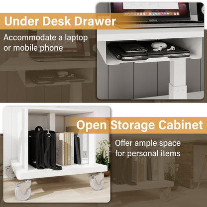 Natwind Mobile Workstation, Rolling Laptop Cart with Large Surface & Pneumatic Height Adjustable Design, for Medical Hospital Clinics, Office Presentation, Teachers Podium, with Drawer & Open Cabinet