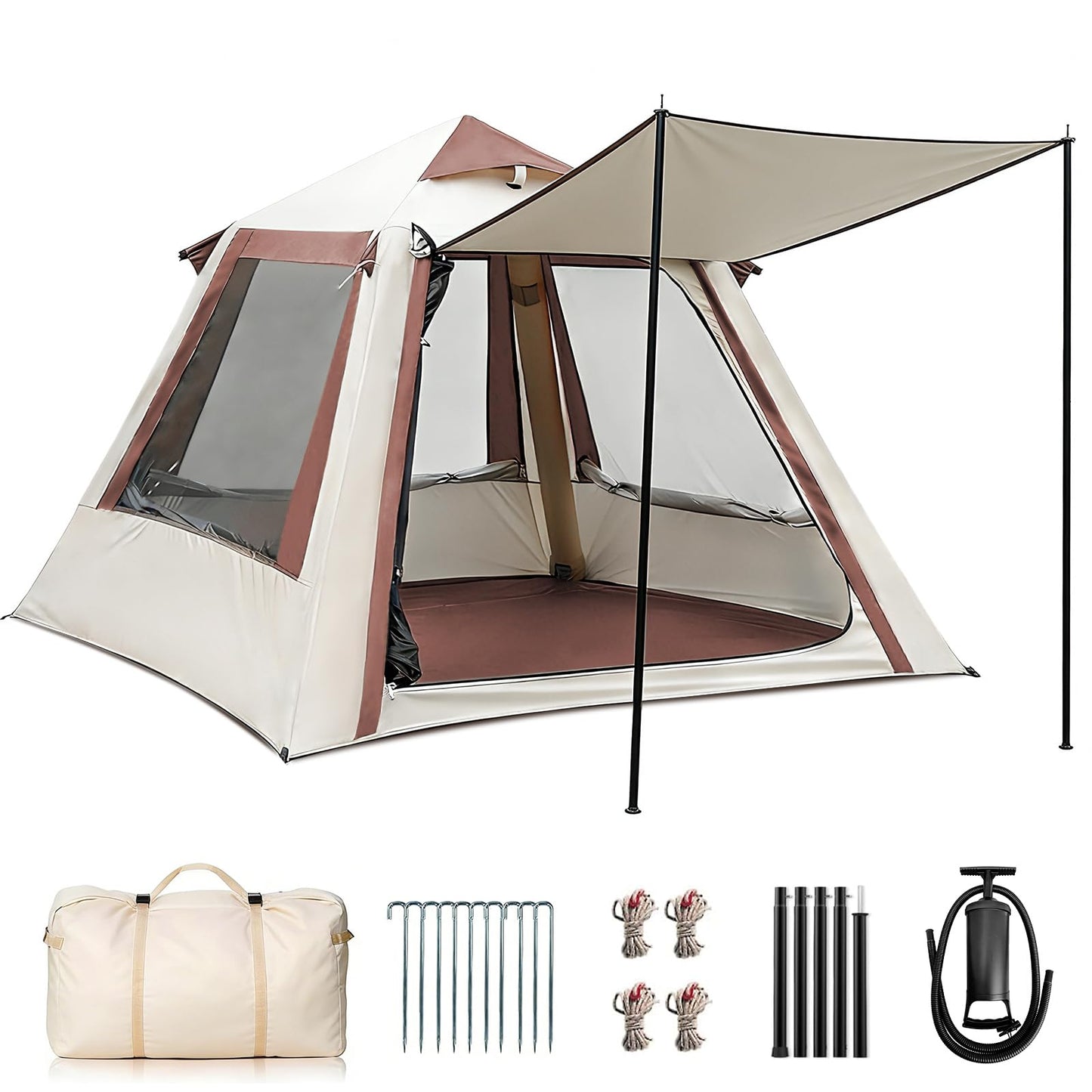 Ziziella Inflatable Tents for Camping, Easy Setup Inflatable Tent Glamping Tent with Pump,Waterproof Oxford 4 Season Air Tent with Skylight Mesh Windows for 2-4 Person