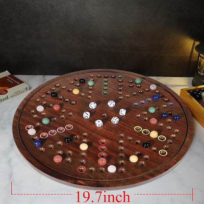 HOROW Wahoo Board Game - 20 Inch Solid Wood Board with 24 Natural Gemstone Marbles &amp 6 DiceDouble-Sided for 4 and 6 Players - Perfect for Family Game Nights and Parties（Deluxe Edition）